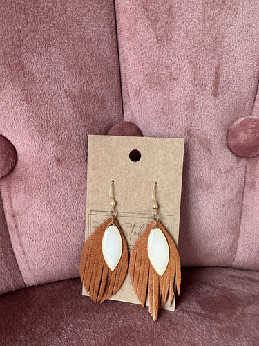 White/Tan Feathered Earrings