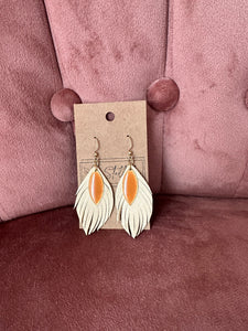 Orange Feathered Taupe Earrings