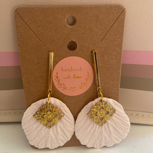 White petals with gold floral charm (dangles)