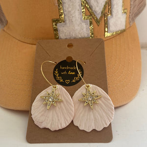 White petals with star charm hoop earrings (dangles)
