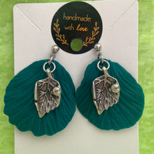 Load image into Gallery viewer, Green petals with silver leaf and ladybug charm (dangles)