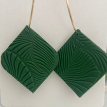 Load image into Gallery viewer, Green Leaf Print Gold Hoops
