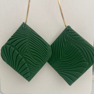 Green Leaf Print Gold Hoops