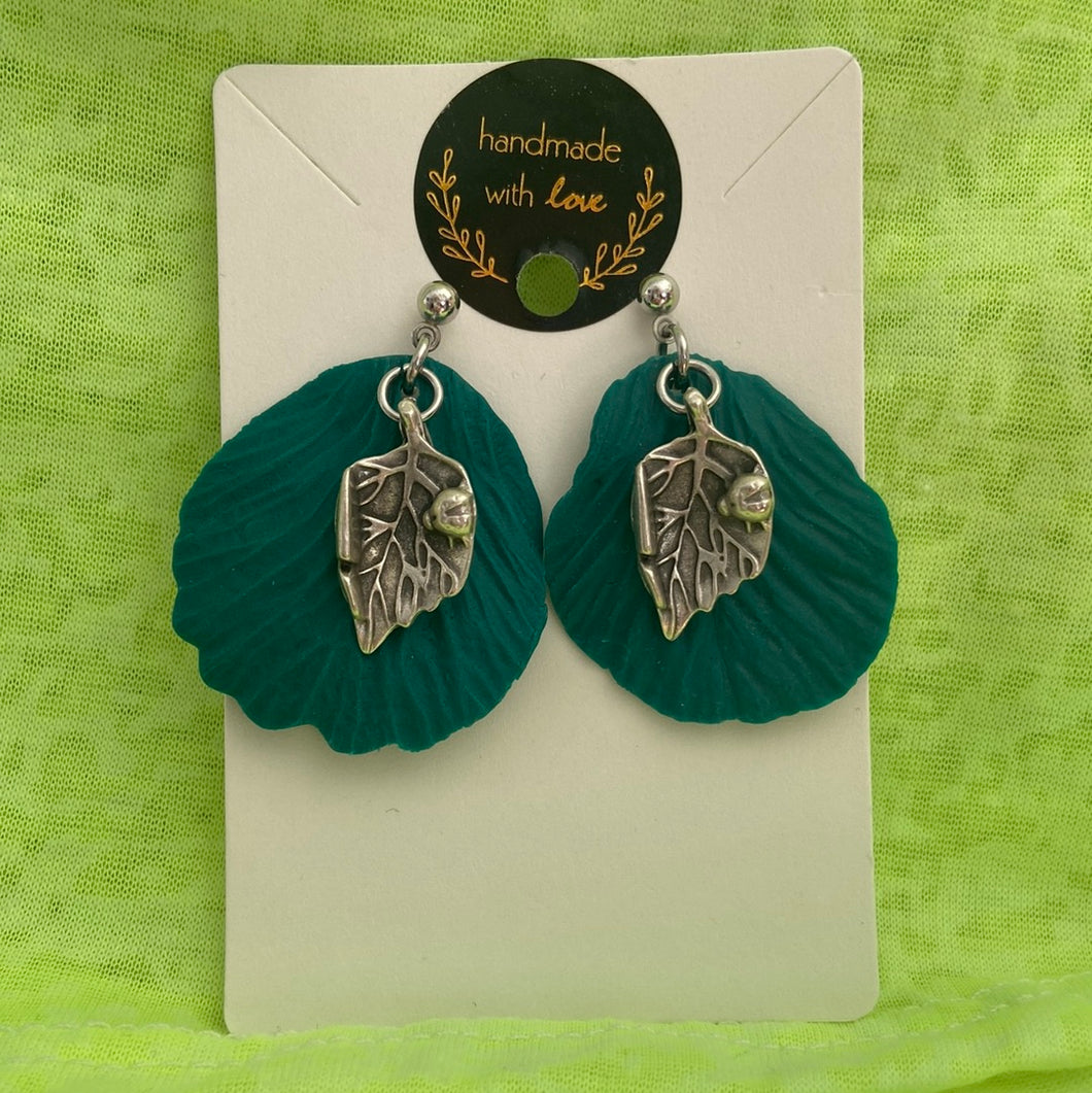 Green petals with silver leaf and ladybug charm (dangles)