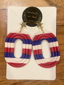 4th of July Red White and Blue Oval Dangles