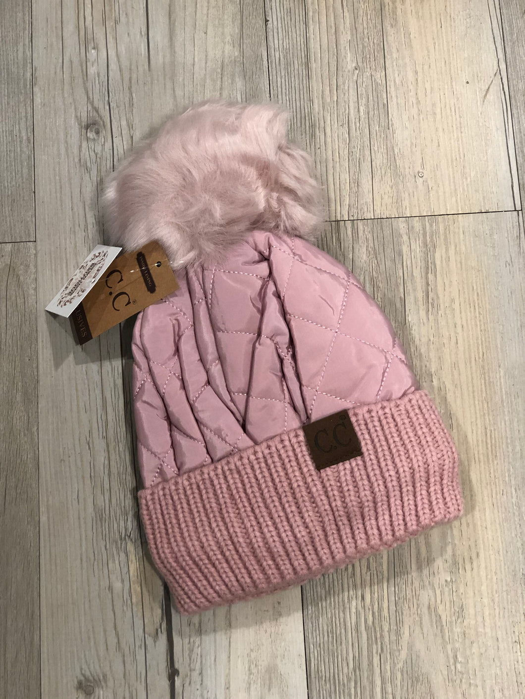 Quilted Puffer Pom Beanie